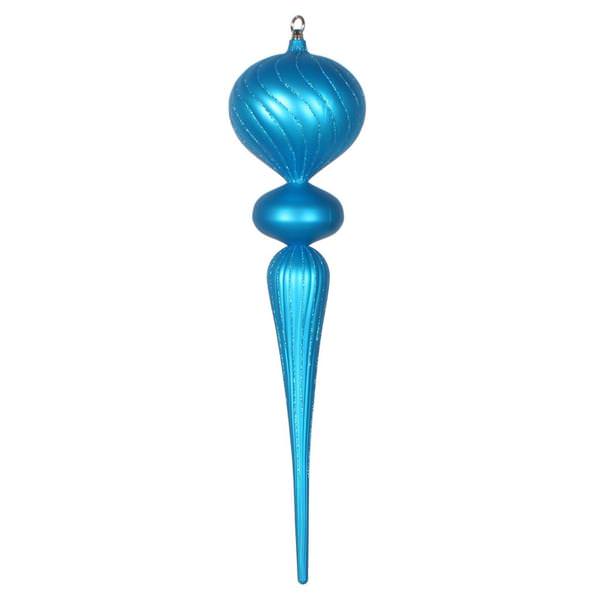 25" Turquoise Matte Glitter Finial Ornament