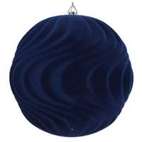 Vickerman 6" Midnight Blue Flocked Wave Ball Ornament (2 pack)