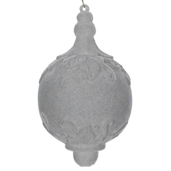 7" Silver Flocked Drop Finial Ornament (3 pack)