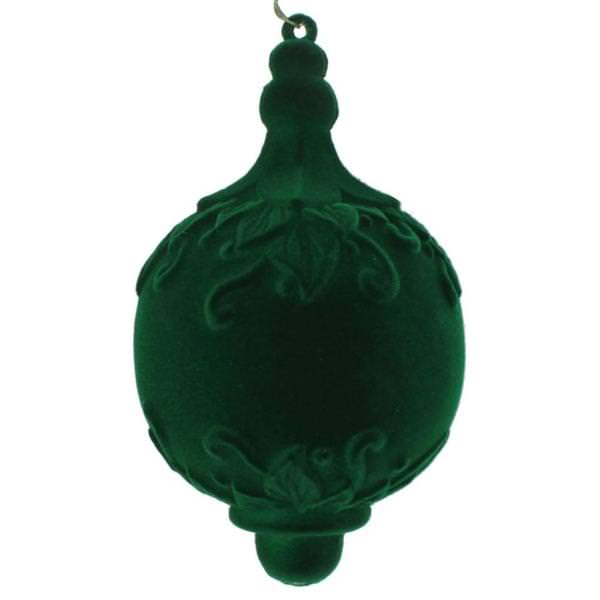 13"  Moss Green Flocked Drop Finial Ornament