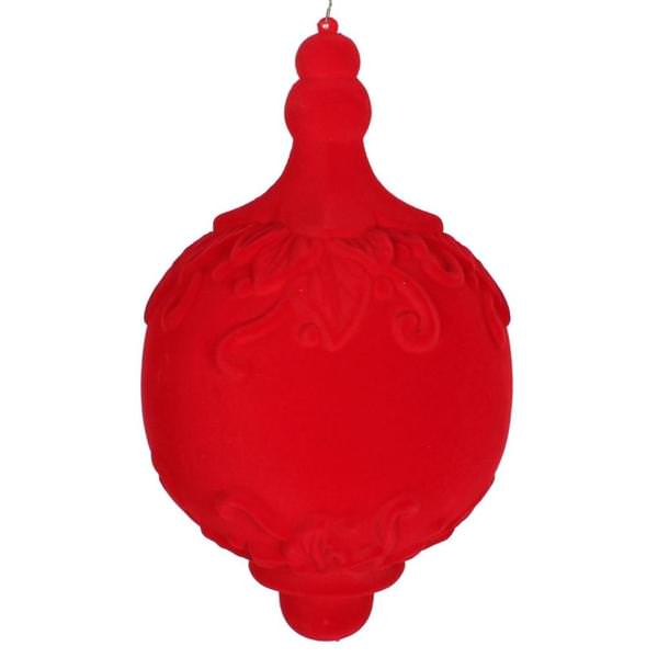 13" Red Flocked Drop Finial Ornament