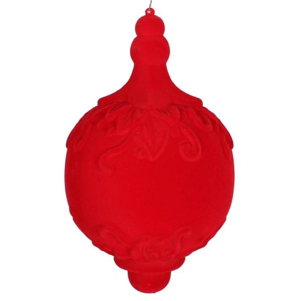 7" Red Flocked Drop Finial Ornament (3 pack)