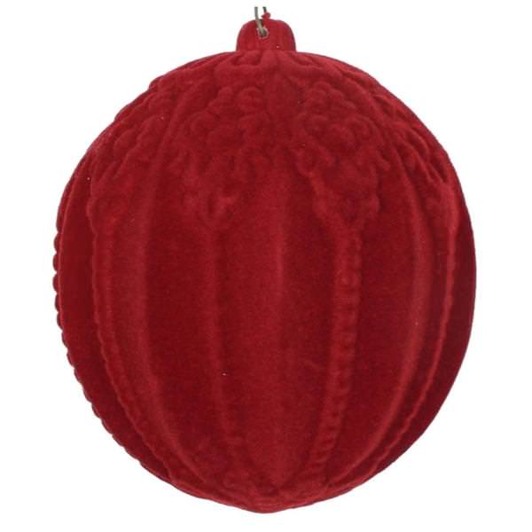 4" Burgundy Flocked Ball Ornament (3 pack)