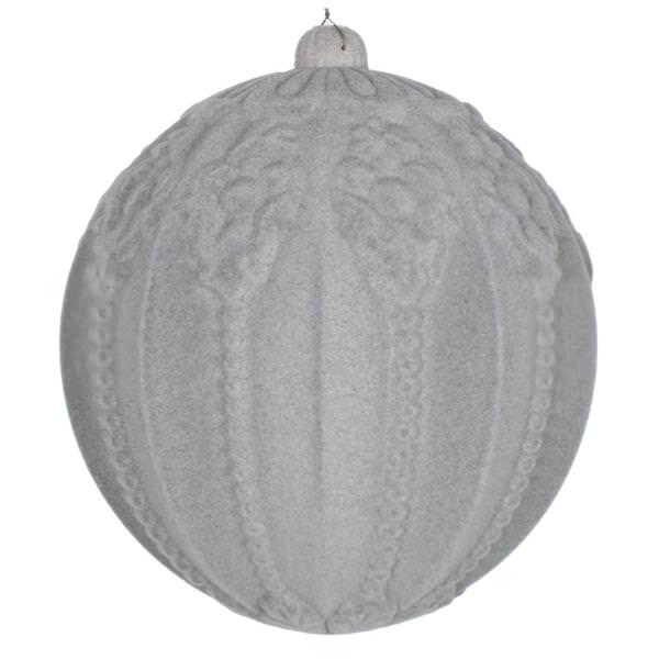 8" Silver Flocked Ball Ornament