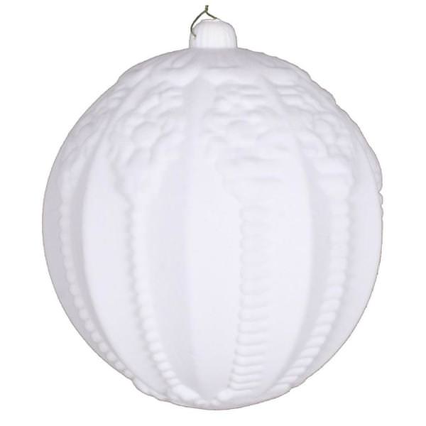 8" White Flocked Ball Ornament
