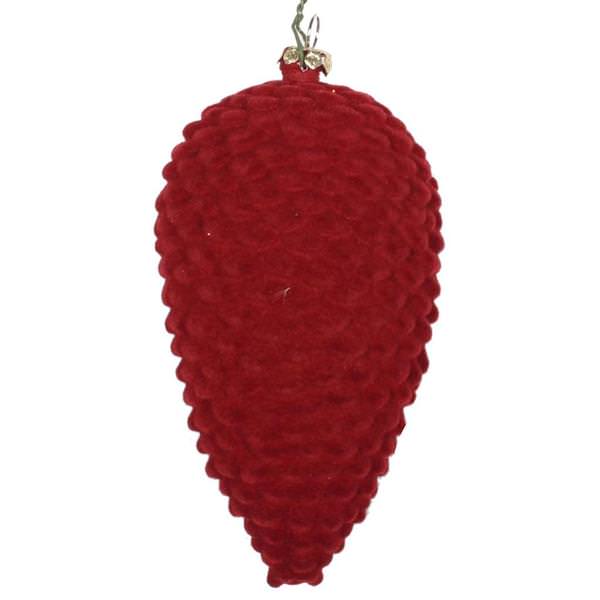 5" Burgundy Flocked Pine Cone Ornament (4 pack)