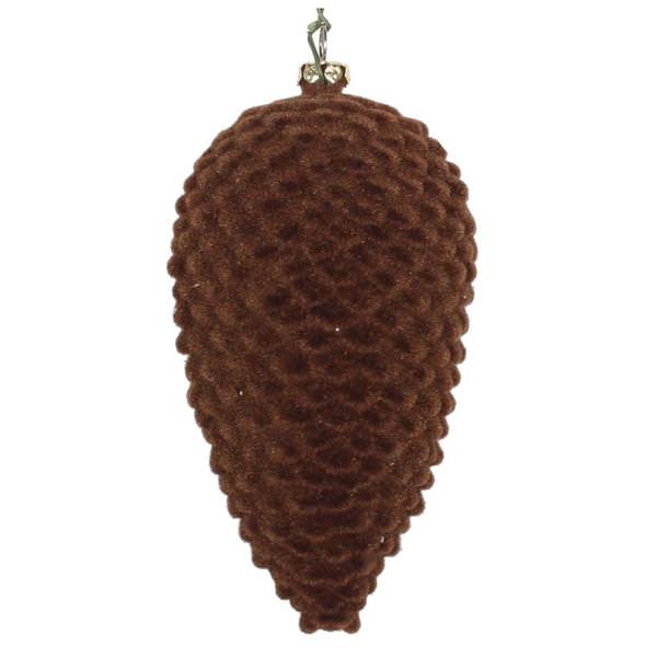 5" Chocolate Flocked Pine Cone Ornament (4 pack)