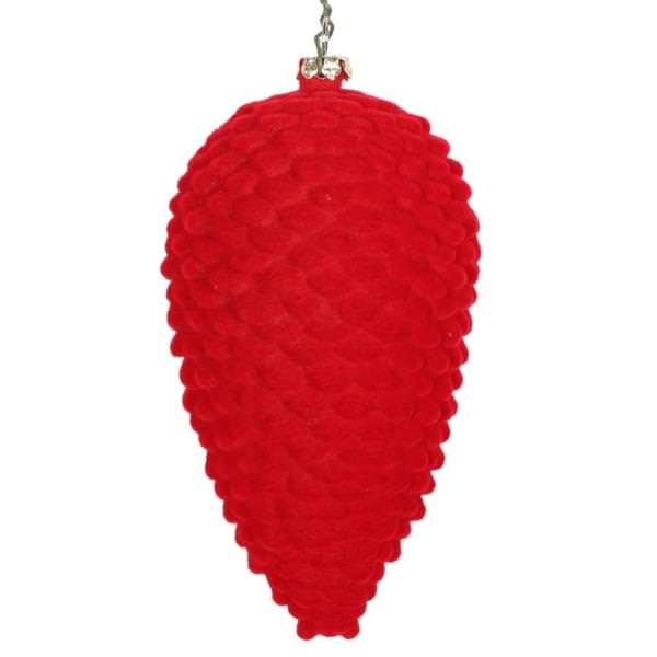 5" Red Flocked Pine Cone Ornament (4 pack)