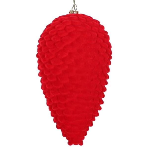 7" Red Flocked Pine Cone Ornament (2 pack)