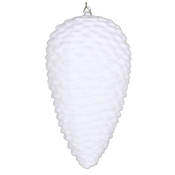 10" White Flocked Pine Cone Ornament