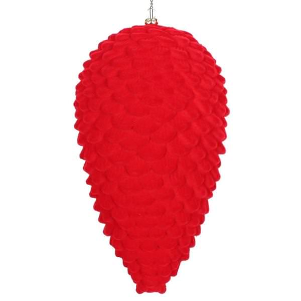 10" Red Flocked Pine Cone Ornament