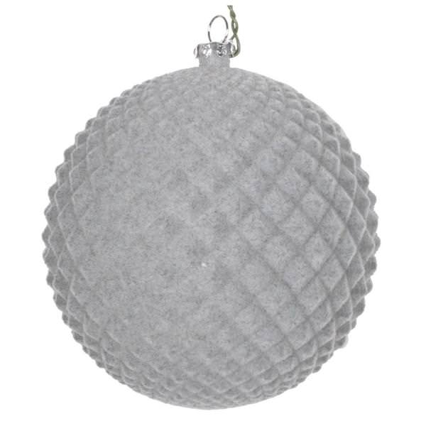 5" Silver Flocked Durian Ball Ornament (2 pack)