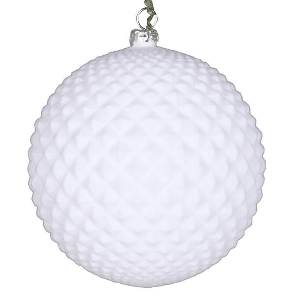 4" White Flocked Durian Ball Ornament (3 pack)