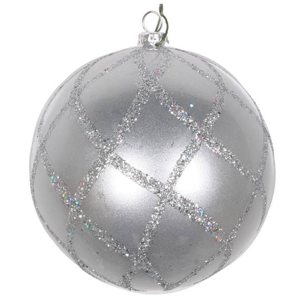 6" Silver Candy Glitter Net Ball Ornament (2 pack)