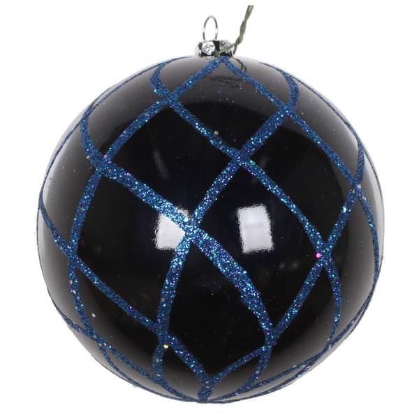 4" Midnight Blue Candy Glitter Net Ball Ornament (3 pack)