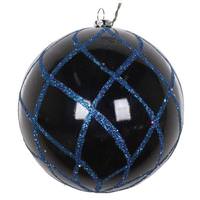Vickerman 4" Midnight Blue Candy Glitter Net Ball Ornament (3 pack)