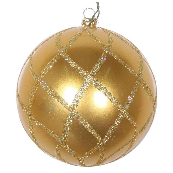 4" Gold Candy Glitter Net Ball Ornament (3 pack)