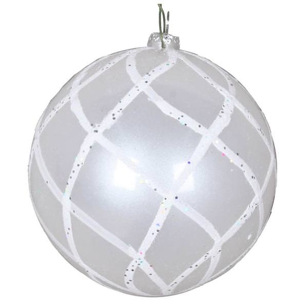 4" White Candy Glitter Net Ball Ornament (3 pack)