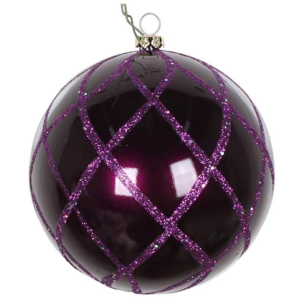 6" Plum Candy Glitter Net Ball Ornament (2 pack)