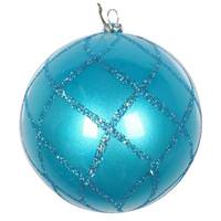 Vickerman 4" Turquoise Candy Glitter Net Ball Ornament (3 pack)
