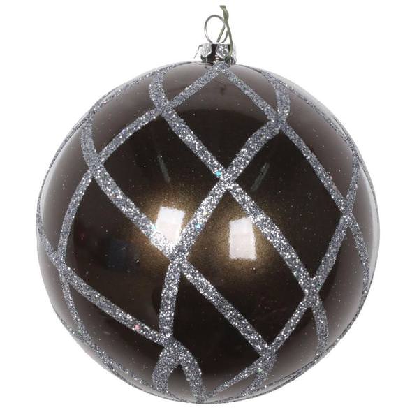6" Pewter Candy Glitter Net Ball Ornament (2 pack)