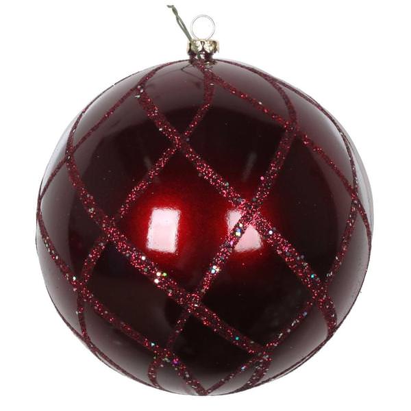 4" Burgundy Candy Glitter Net Ball Ornament (3 pack)