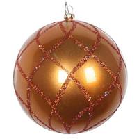 Vickerman 4" Copper Candy Glitter Net Ball Ornament (3 pack)