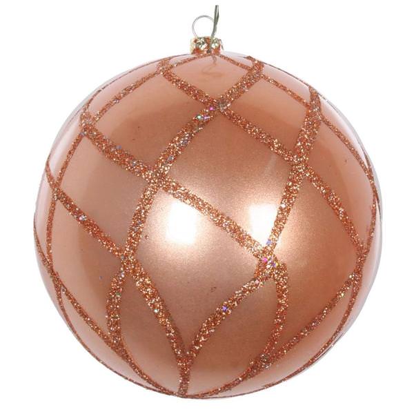 6" Rose Gold Candy Glitter Net Ball Ornament (2 pack)