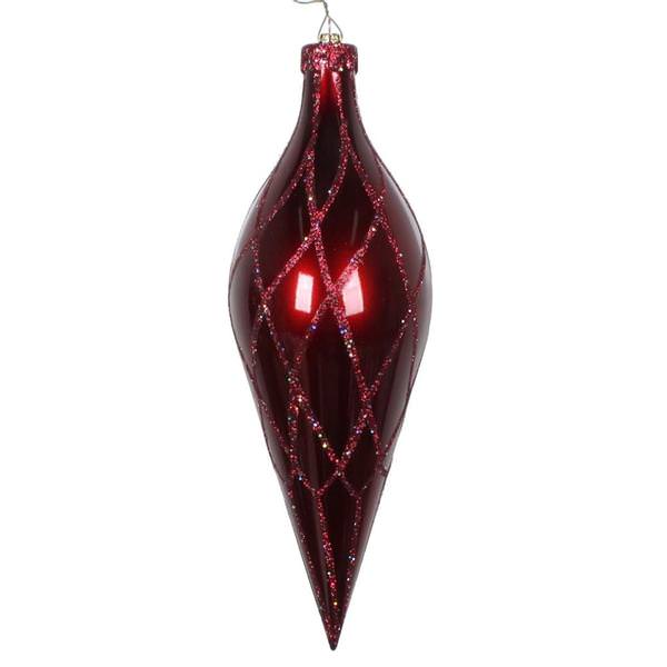 12" Burgundy Glitter Net Finial Ornament
