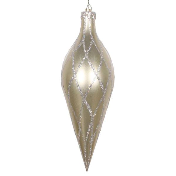12" Champagne Candy Glitter Net Finial Ornament