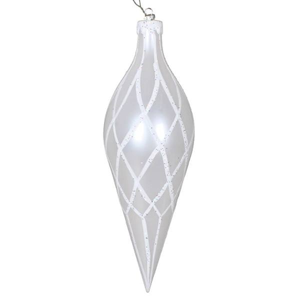 12" White Glitter Net Finial Ornament