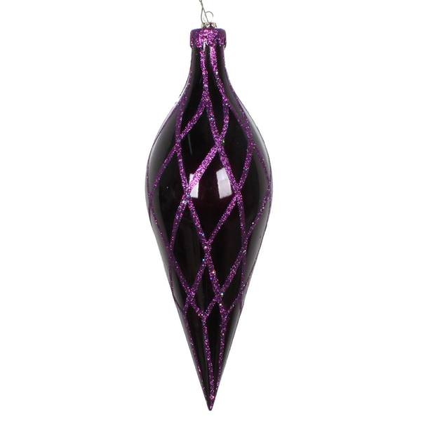 12" Plum Glitter Net Finial Ornament