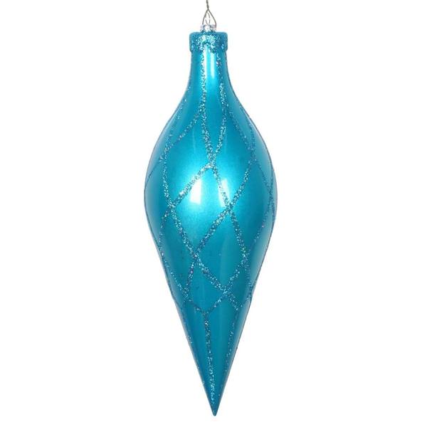 12" Turquoise Glitter Net Finial Ornament