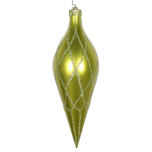 12" Lime Glitter Net Finial Ornament