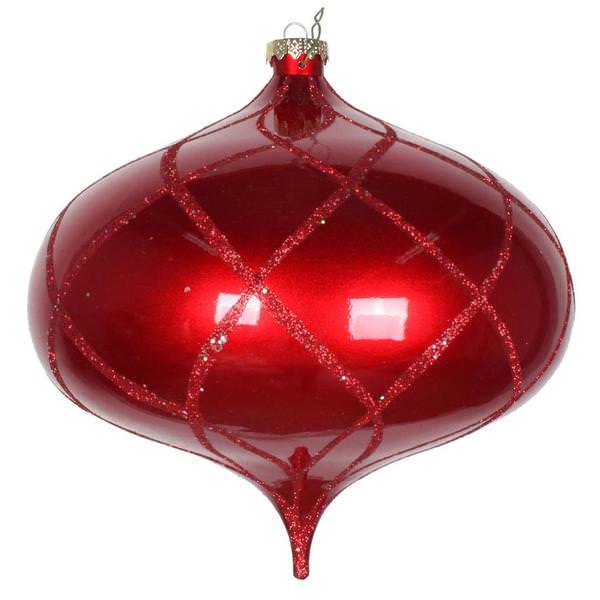 8" Red Candy Glitter Net Onion Ornament