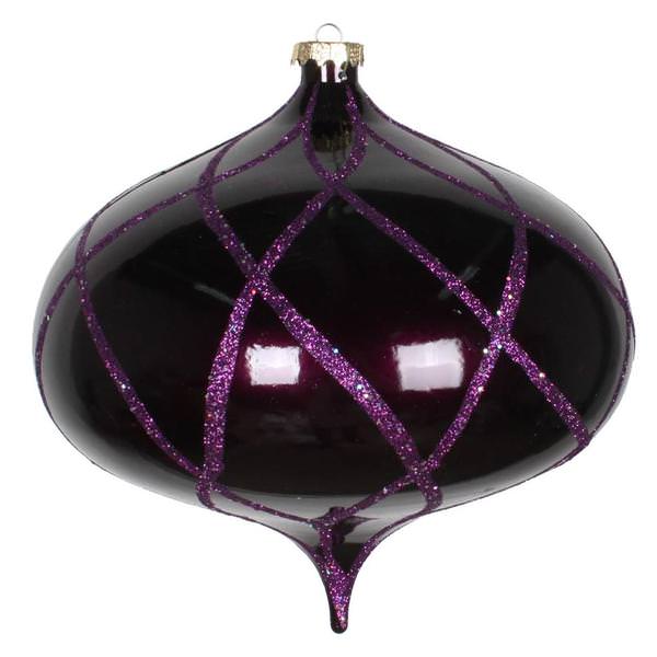 8" Plum Candy Glitter Net Onion Ornament