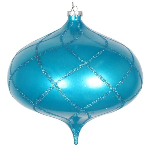8" Turquoise Candy Glitter Net Onion Ornament