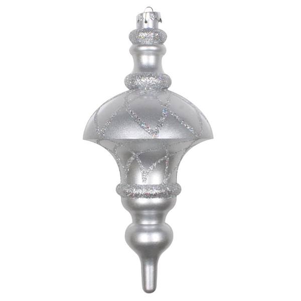 10" Silver Candy Glitter Net Top Finial Ornament