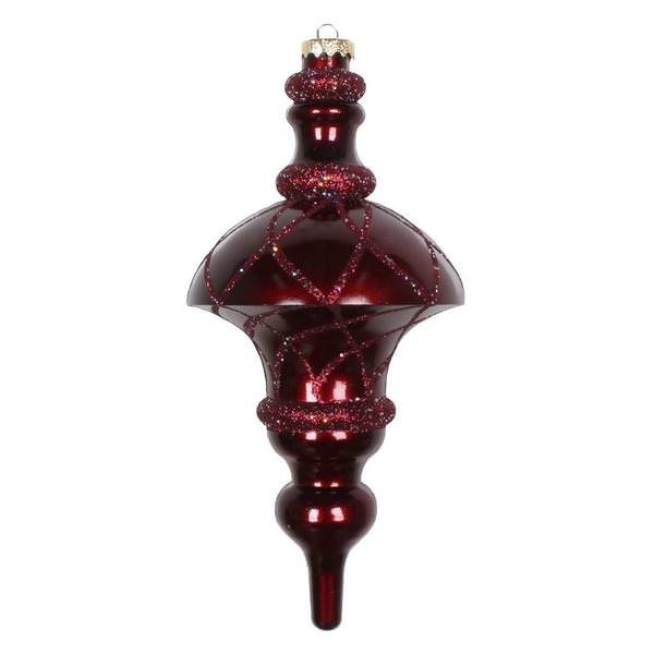 10" Burgundy Candy Glitter Net Top Finial Ornament