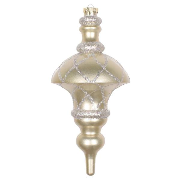 10" Champagne Candy Glitter Net Top Finial Ornament