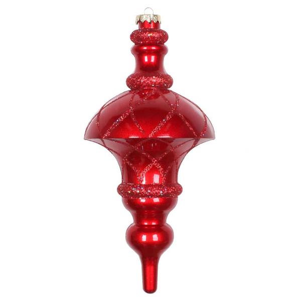10" Red Candy Glitter Net Top Finial Ornament