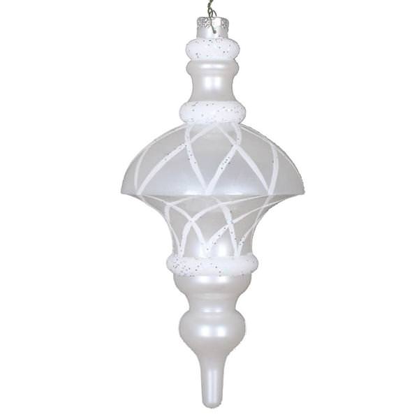10" White Candy Glitter Net Top Finial Ornament