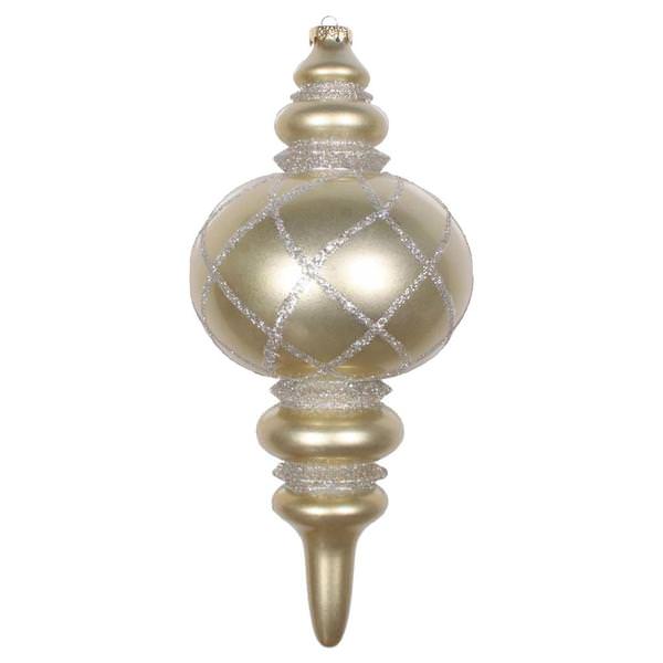 13" Champagne Candy Glitter Net Finial Ornament