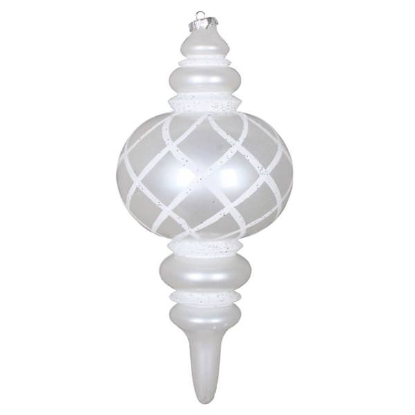 13" White Candy Glitter Net Finial Ornament