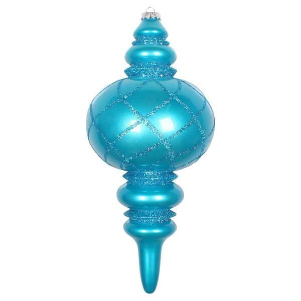 13" Turquoise Candy Glitter Net Finial Ornament
