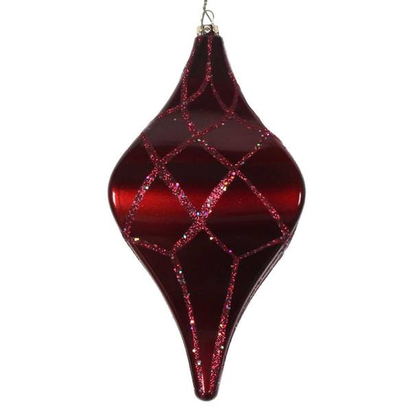 8" Burgundy Candy Glitter Net Drop Ornament