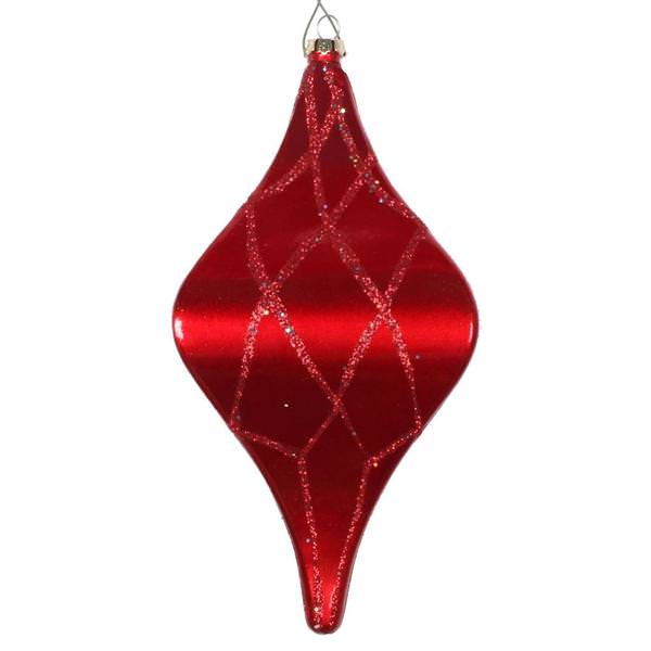 8" Red Candy Glitter Net Drop Ornament
