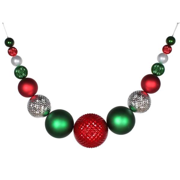 76" Red / Silver / Green Ornament Swag