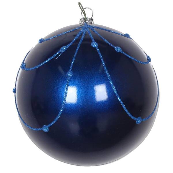 4" Blue Candy Glitter Curtain Ball Ornament (4 pack)
