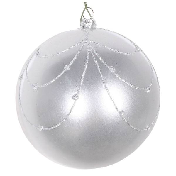 6" Silver Candy Glitter Curtain Ball Ornament (3 pack)